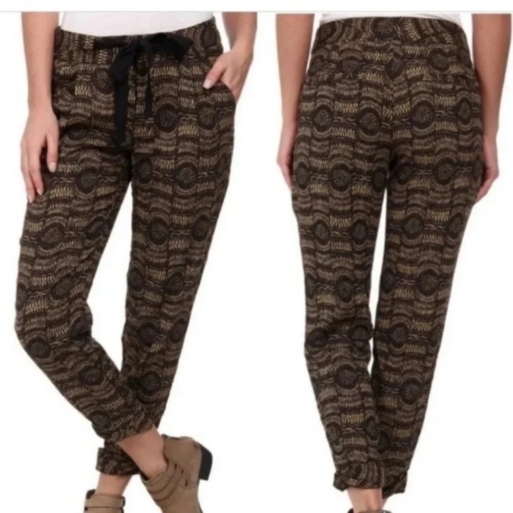 Free People Linen‎ Blend Boho Batik Cropped Pants